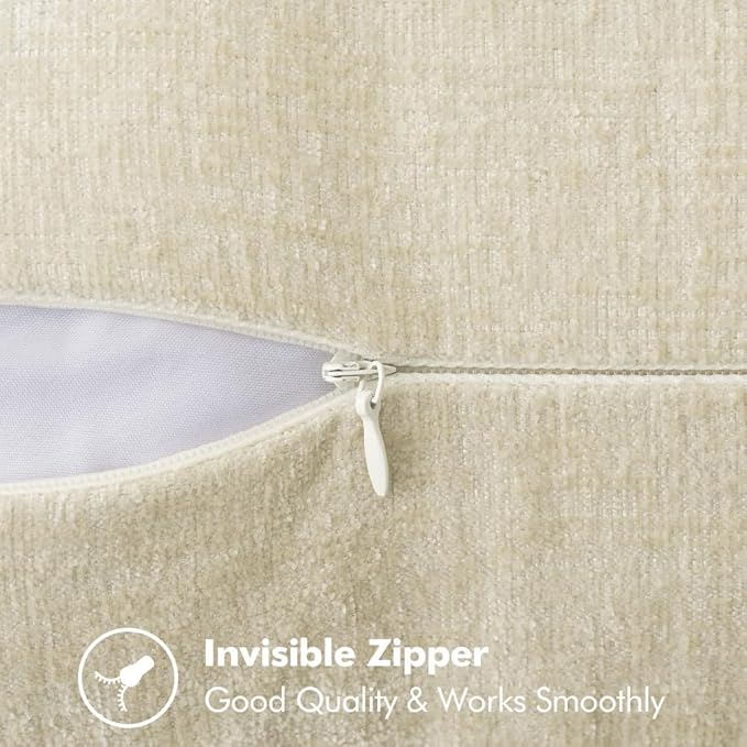 MIULEE Pack of 2 Christmas Pillow Covers 18x18 Inch Cream White Farmhouse Decorative Throw Pillow Covers with Stitched Edge Soft Chenille Solid Dyed Couch Pillow Covers for Sofa Bed Living Room