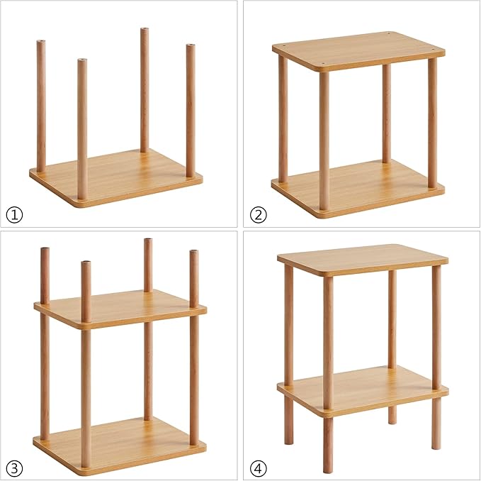 IBUYKE 2-Tier Side Table, Solid Wood Tall End Table with Storage Shelves, Nightstand Bedside Table for Living Room Bedroom Office, No-Tool Assembly, Natural UWST002N