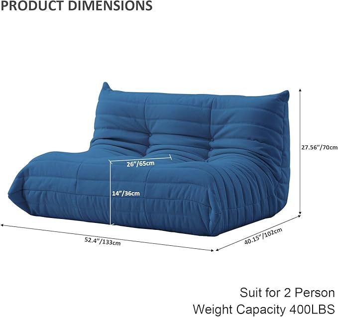 Luxury Sofa Couch Chair, Lazy Floor Seating, Fireside Bean Bag Chair, Ergonomic Tatami Sofa Lounger for Living Room, Bedroom, Office, Loveseat, Blue