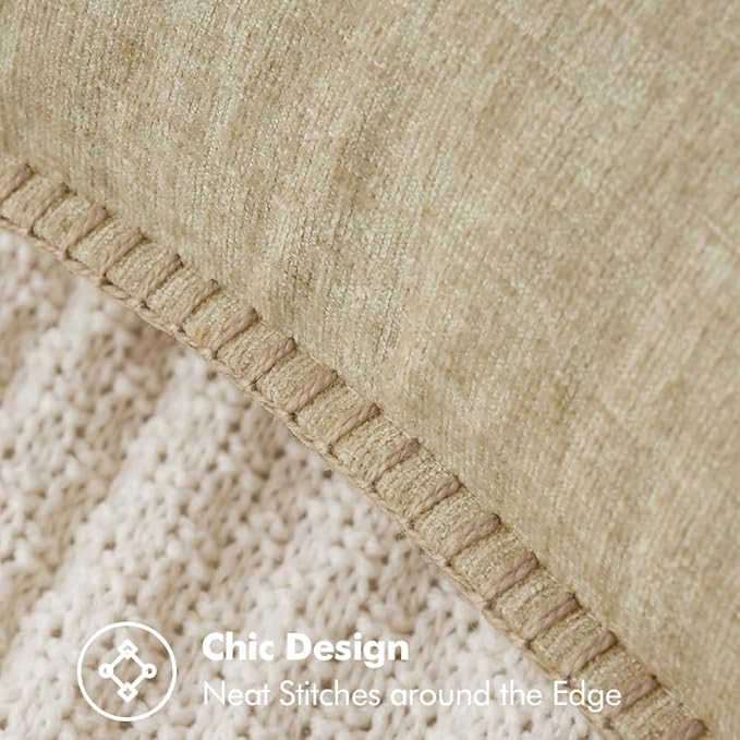 MIULEE Pack of 2 Couch Throw Pillow Covers 12x20 Inch Beige Farmhouse Decorative Pillow Covers with Stitched Edge Soft Chenille Solid Dyed Spring Pillow Covers for Sofa Bed Living Room