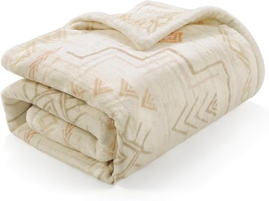 Lahome Trible Printed Blanket Aztec Beige Throw Blanket for Couch Soft Cozy Flannel Fluffy Throw Blanket Fuzzy Retro Throw Blankets for Bed Sofa, Ivory 50''x60''