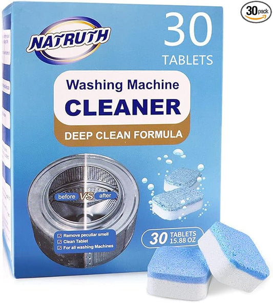 NATRUTH Washing Machine Cleaner Descaler 30 Pack Deep Cleaning Washer Cleaner Tablets For HE Front Loader & Top Load Washer