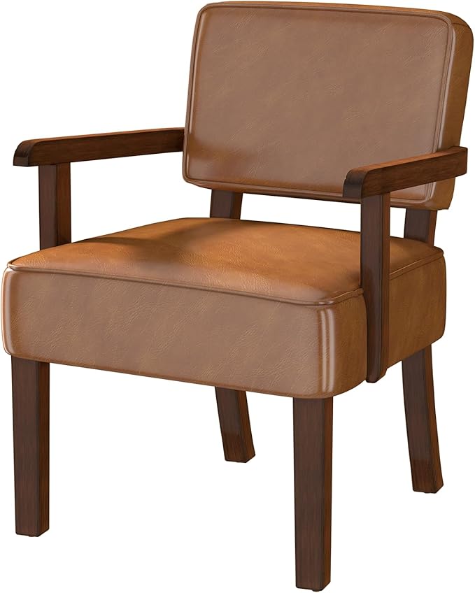 Accent Chair, PU Leather Living Room Chairs Oversized with Soft Seat and Armrests, Armchair for Bedroom, Dinning, Reading, Waiting Rooms (Leather Brown)