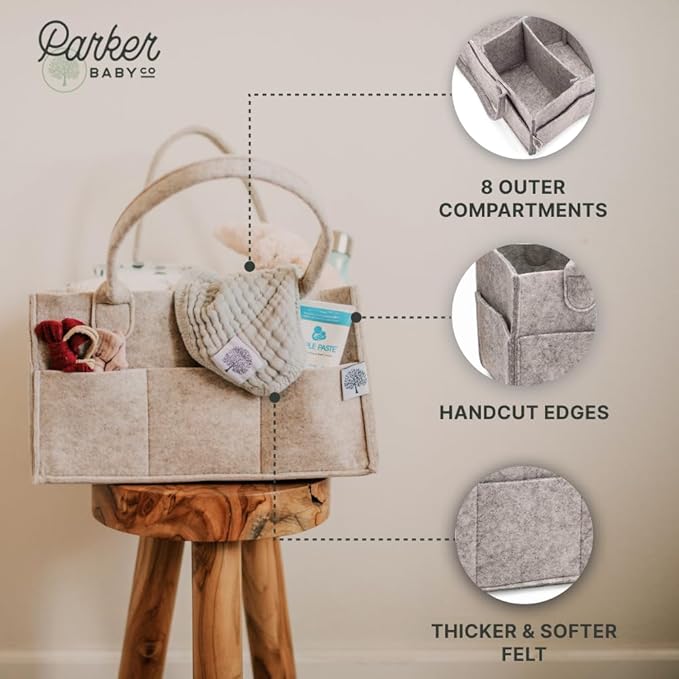 Parker Baby Diaper Caddy - Nursery Storage Bin and Car Organizer for Diapers and Baby Wipes - White, Regular
