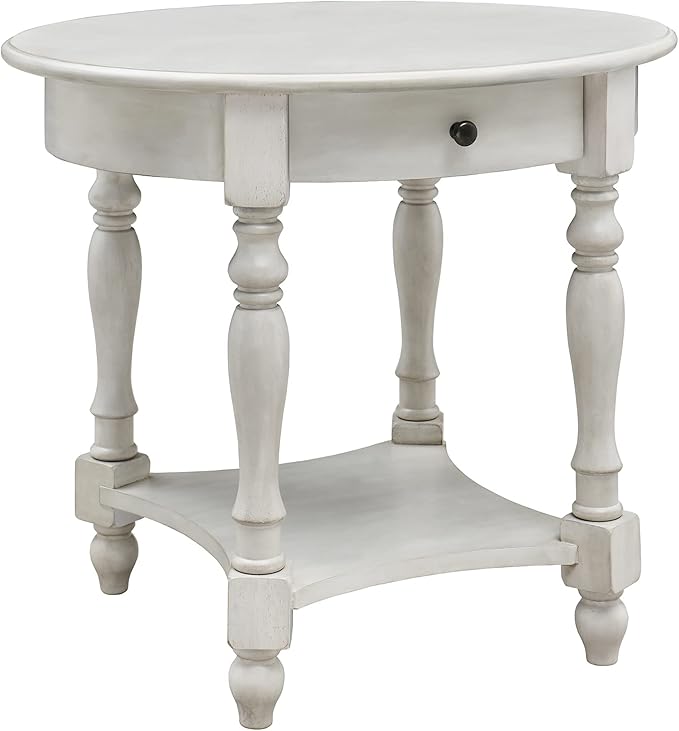MODERION Oval End Table with Drawer, Solid Wood Sofa Side Storage Shelf, Traditional Living Room Corner Table, Nightstand, Easy Assembly 28INCH x 22INCH 24INCH Antique Walnut CJZ2233RW White
