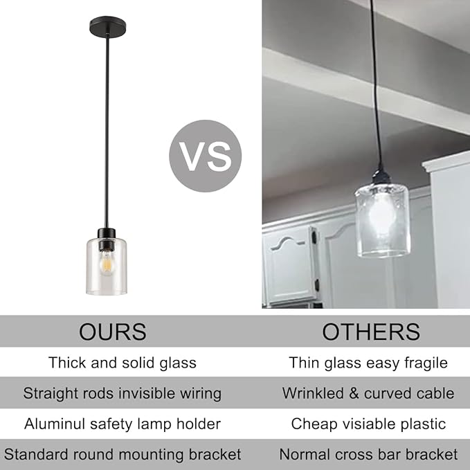 Black Pendant Lights Kitchen Island - Seeded Glass Pendant Light Fixture Multiple Stems Rods 3 Units 12 Inch 3 Units 4 Inch (1 Pack Black Seeded Downrod)