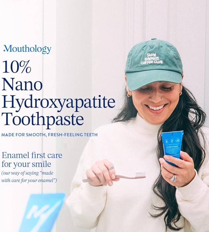 Mouthology 10% Nano Hydroxyapatite Toothpaste (3pk, Fluoride Free), Whitening*, Supports Enamel Care*, Appropriate for Sensitive Teeth*, SLS Free, Xylitol nHA Toothpaste Adults, Mint 4oz (USA Made)