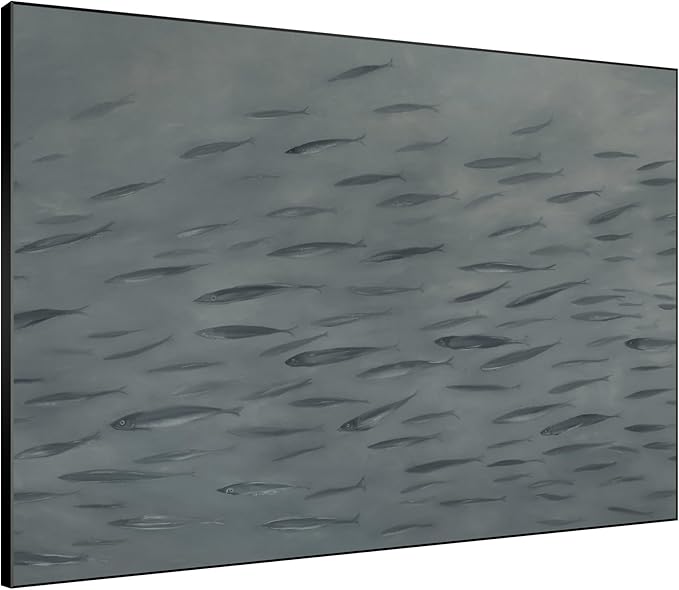 SIGNWIN 46"x60" Extra Large Framed Wall Art Gray School of Fish Minimalist Ocean-Inspired Marine Life Illustration for Home Living Room Bedroom Decor (Frame Assembly Required)