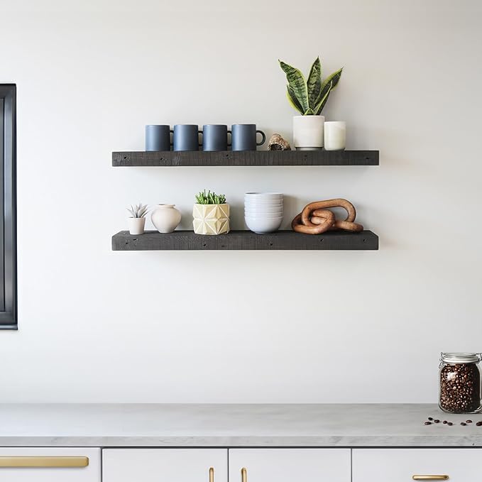 Urban Legacy Reclaimed Barnwood Planks | Floating Shelves for Wall w/Flush Mount Shelf Bracket Set Included | Set of 2 (Coffee Bean, 18"x 7"x 2")