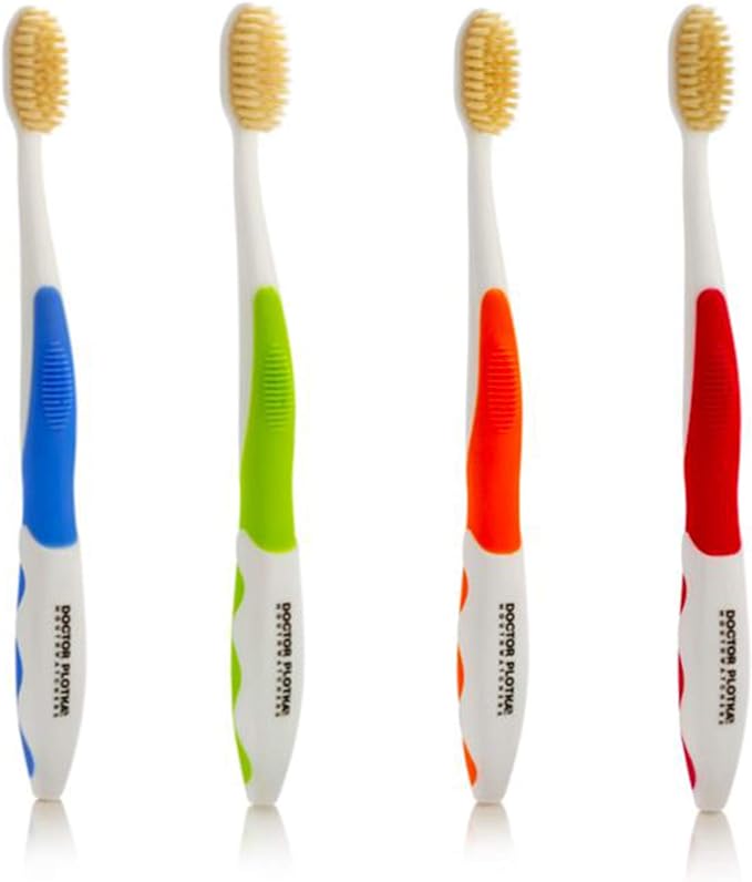 MOUTHWATCHERS Dr Plotkas Soft Bristle Flossing Toothbrush Manual Soft Toothbrush for Adults, Ultra Clean, Good for Sensitive Teeth and Gums, Variety 4 Pack, Colors May Vary