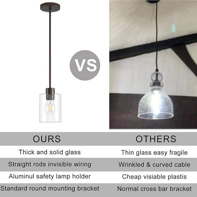 Oil Rubbed Bronze Pendant Lights Kitchen Island - Clear Glass Pendant Light Fixture Multiple Stems Rods 3 Units 12 Inch 3 Units 4 Inch (1 Pack Oil Rubbed Bronze Downrod)