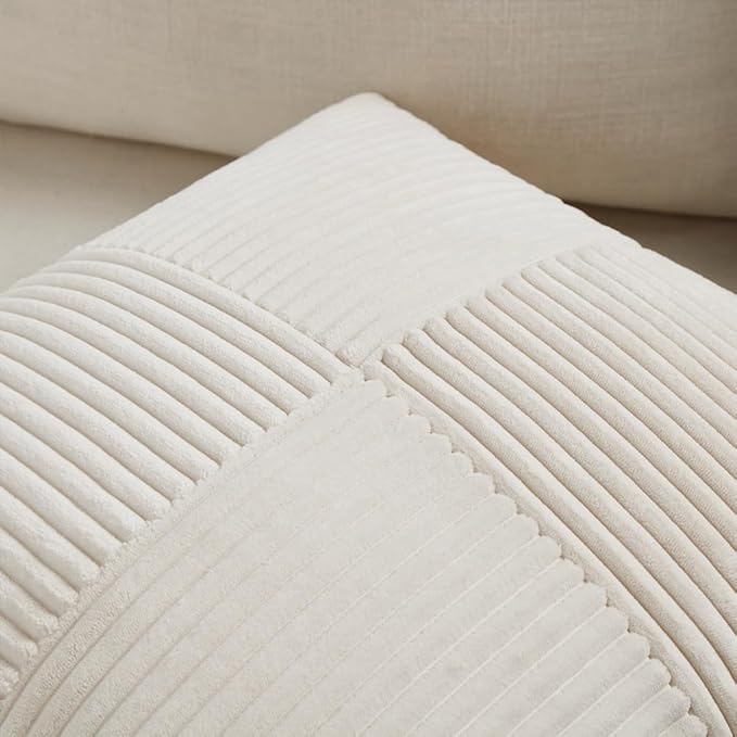 Fancy Homi 2 Packs Cream Big Decorative Throw Pillow Covers 24x24 Inch for Living Room Couch Bed, Rustic Farmhouse Boho Home Decor, Soft Corss Corduroy Patchwork Accent Square Cushion Case 60x60 cm