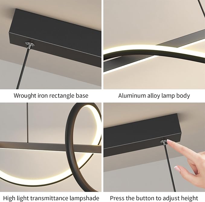 JAYMP Dining Room LED Chandelier 60W Dimmable Kitchen Island Light Modern Pendant Light Geometric Design Hanging Light Fixture Black 45 Inches