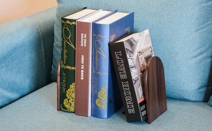 Large Bookend Hold Heavy Books- 7x4x5in 2 Pack Wood Bookends for Heavy Books Heavy Duty Walnut Book Ends for Men Wood Bookends for Office Desk Non-Skid