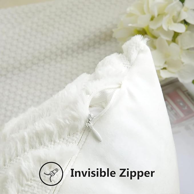 decorUhome Throw Pillow Covers 16x16 Inch Set of 2, Soft Plush Decorative Faux Fur Cream Beige Solid Couch Pillow Covers, Accent Farmhouse Neutral Square Euro Pillow Cases for Sofa Bed Living Room