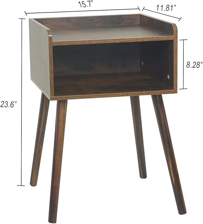 MaxSmeo Night Stand Set 2, Mid Century Modern Side Table Bedroom with Storage, Small End Bedside Table Set of 2 with Solid Wood Legs for Living Room, Office Small Spaces (Rustic Brown)