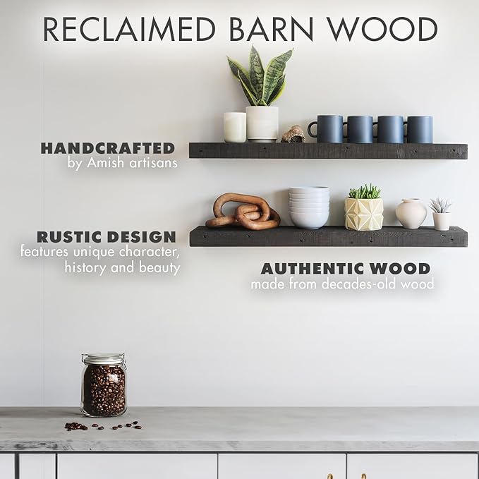 Urban Legacy Reclaimed Barnwood Planks | Floating Shelves for Wall w/Flush Mount Shelf Bracket Set Included | Set of 2 (Coffee Bean, 18"x 7"x 2")