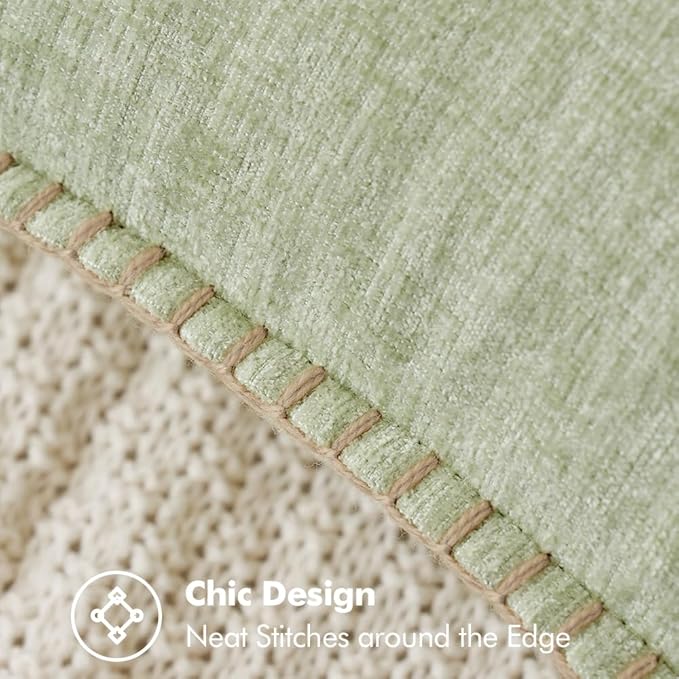 MIULEE Pack of 2 Couch Throw Pillow Covers 12x20 Inch Light Green Farmhouse Decorative Pillow Covers with Stitched Edge Soft Chenille Solid Dyed Spring Pillow Covers for Sofa Bed Living Room