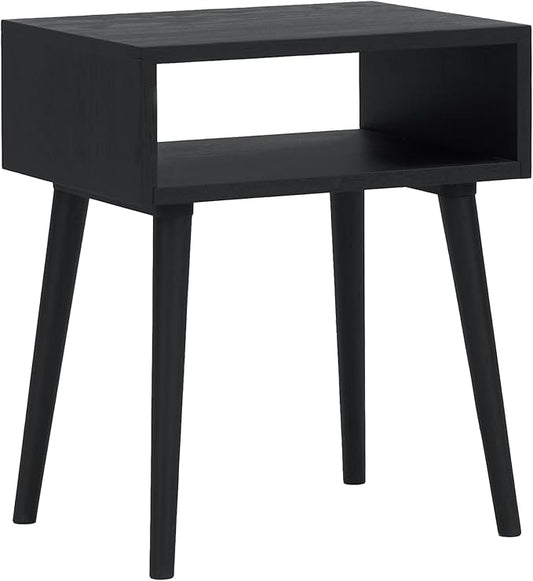 NTC Solid Oak Zoe Nightstand, Mid Century Modern Side Table Bedroom, Bedside Furniture, Night Stand, End Table, Easy Assembly - Burnt Black