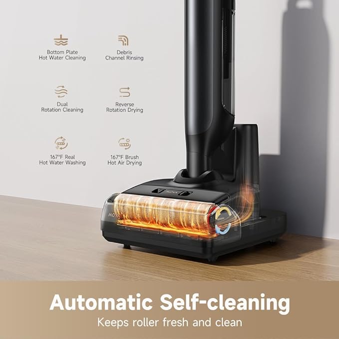 MOVA M10 Cordless Wet Dry Vacuum Cleaner 180° Lie-Flat Smart Vacuum Mop All in One for Hard Floor, 167°F Flashdry Self-Cleaning, Zero inch Dual-Edge Cleaning, 18000Pa Suction, Zero-Tangle for Pet Hair