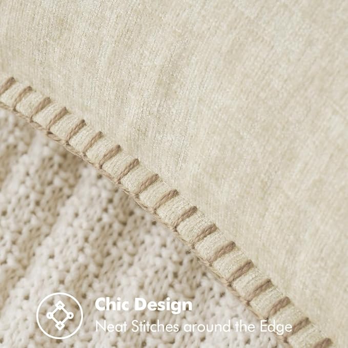 MIULEE Pack of 2 Christmas Pillow Covers 16x16 Inch Cream White Farmhouse Decorative Throw Pillow Covers with Stitched Edge Soft Chenille Solid Dyed Couch Pillow Covers for Sofa Bed Living Room