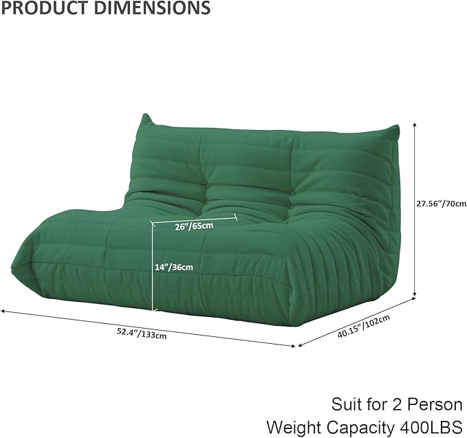 Luxury Sofa Couch Chair, Lazy Floor Seating, Fireside Bean Bag Chair, Ergonomic Tatami Sofa Lounger for Living Room, Bedroom, Office, Loveseat, Green