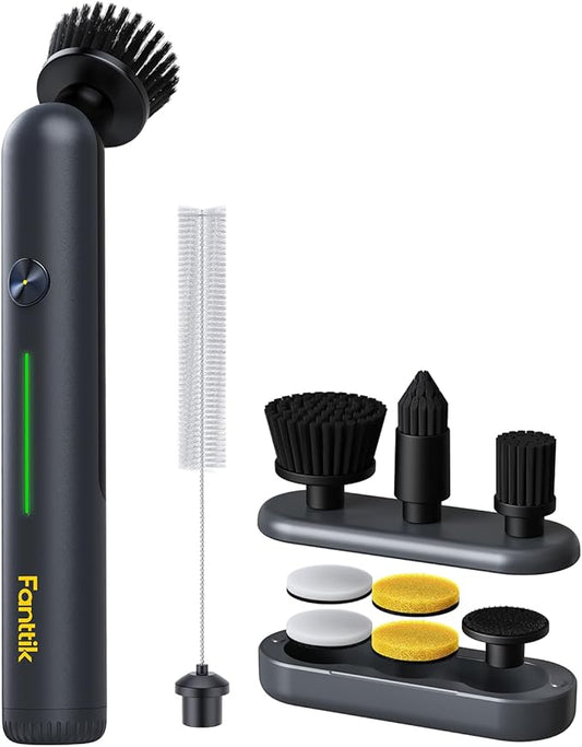 Fanttik G9 Nano Electric Spin Scrubber, Cordless Power Grout Brush, Type-C Fast Charging with LED Power Display, IPX7 Waterproof, 8 Replaceable Heads for Cleaning Grout, Corners, Crevices - Black