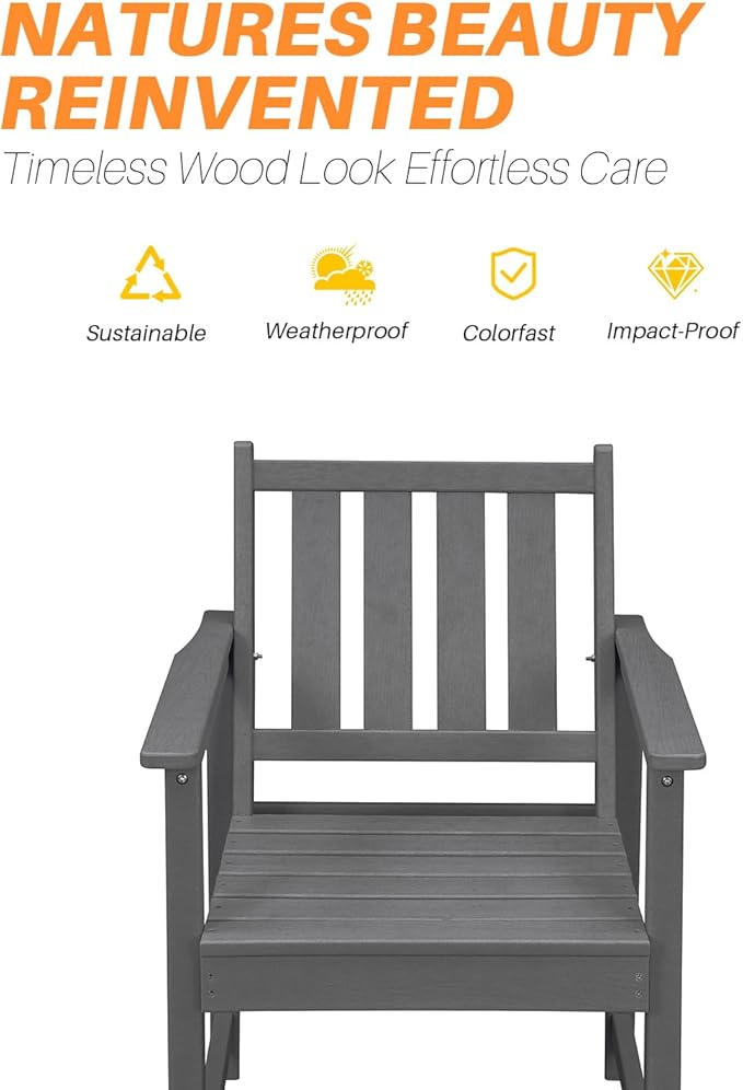 Patio Dining Chair Set of 2, HDPE Outdoor Dining Chair, Ergonomic HDPE Dining Chairs with Deep Seating, All Weather Outdoor Chairs Furniture for Backyard, Deck, Garden, Poolside, Smoke Gray