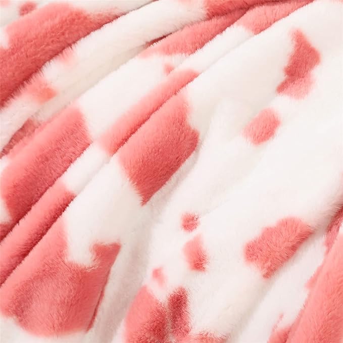 RYNGHIPY Cow Print Throw Blanket Soft Animal Cow Bed Throws Cute Farm Flannel Fleece Throw Blankets Thick Warm Plush Blankets for Sofa Couch Cow Decor Throws (Pink, 51''x63'')