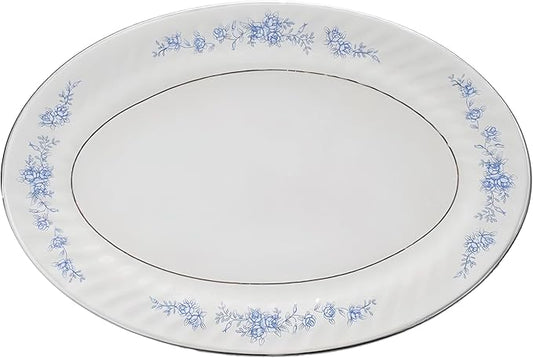 Lynns Paradise Royal Rose 14-Inch Oval Platter, Set of 2, Blue; Heavy Duty; Chip Resistant; Lead and Cadmium Free; Freezer to Oven Safe up to 500°F