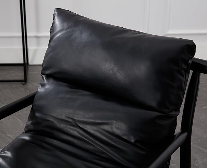 Kmax Modern Sling Accent Chairs Set of 2 Upholstered PU Leather Living Room Chairs Solid Wood Frame Arm Chairs Comfy Lounge Chairsfor Bedroom, Reading Room, Black