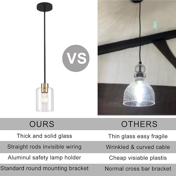 Black Brass Pendant Lights Kitchen Island - Clear Glass Pendant Light Fixture Multiple Stems Rods 3 Units 12 Inch 3 Units 4 Inch (2 Pack Black Brass Downrod)