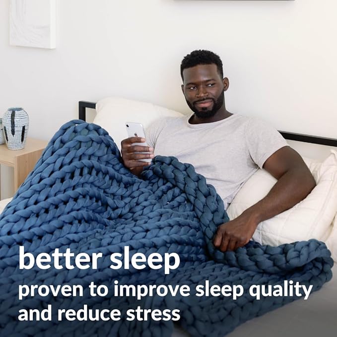 Nuzzie Chunky Knit Blanket - Breathable, Cooling, Hand Made Knit Throw Blanket for Sleep - Machine Washable, Stylish Decor Design (Dusty Blue, Full | 16lbs | 48"x72")