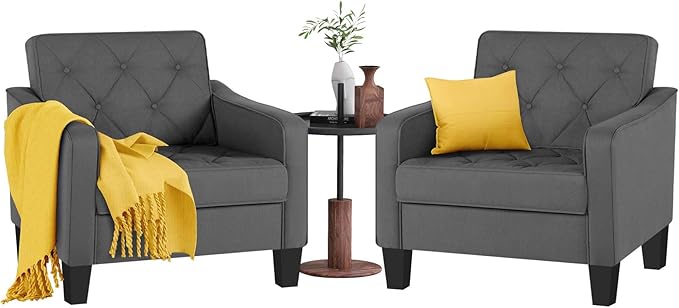 STHOUYN Living Room Chairs Accent Chairs Set of 2, Waiting Room Arm Chairs, Reading Chairs for Bedroom Comfy Club Chair Tufted, Office Small Space (2, Grey)