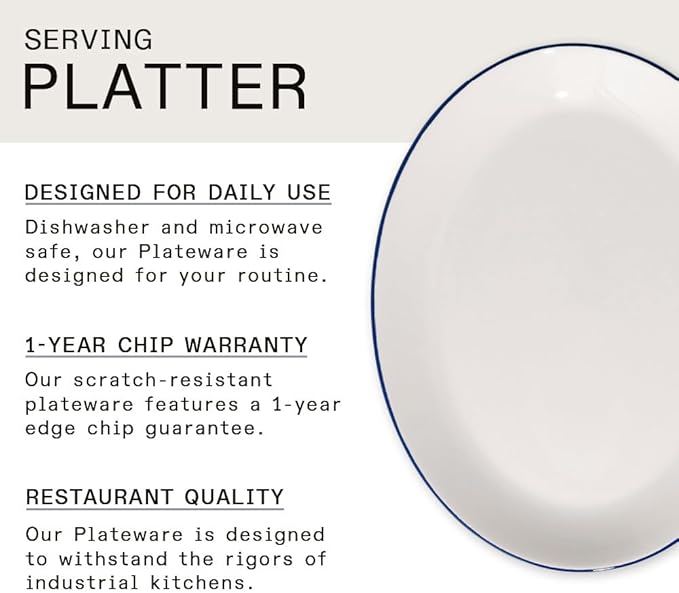 Made In Cookware - Serving Platter - White With Navy Rim- Porcelain England