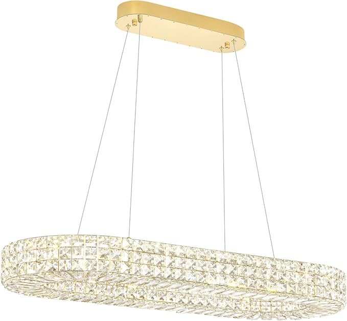 Modern Crystal Chandelier, Dia 40" Rectangular Chandelier for Dining Room,Gold Rectangle Crystal Ceiling Light Luxury Oval Chandeliers for Living Room Kitchen Island