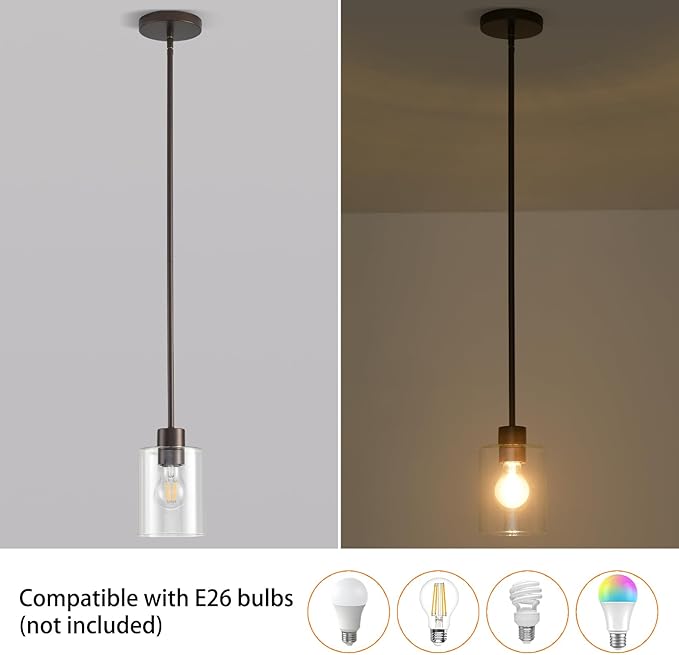 Oil Rubbed Bronze Pendant Lights Kitchen Island - Clear Glass Pendant Light Fixture Multiple Stems Rods 3 Units 12 Inch 3 Units 4 Inch (1 Pack Oil Rubbed Bronze Downrod)