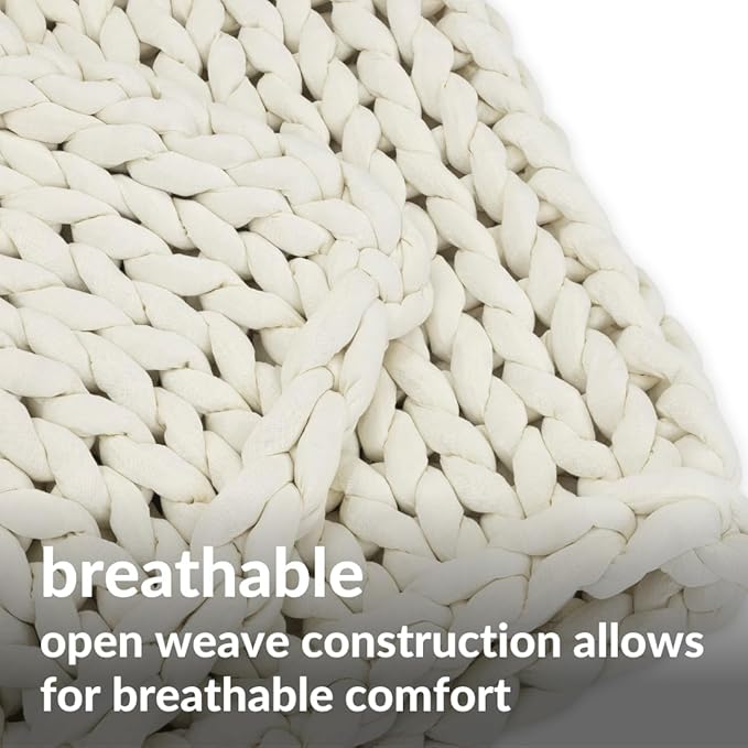 Nuzzie Chunky Knit Blanket - Breathable, Cooling, Hand Made Knit Throw Blanket for Sleep - Machine Washable, Stylish Decor Design (Cream, Full | 16lbs | 48"x72")
