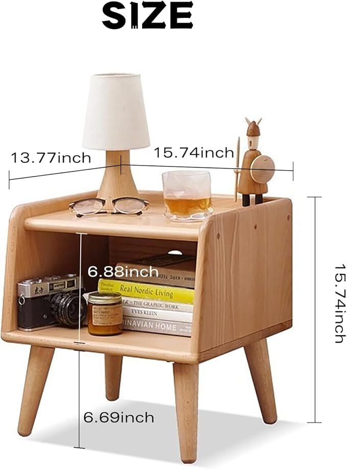 Small Nightstand, 100% Solid Oak Wood Bedside Table, Mid Century Modern Nightstand with Open Storage,Storage Cabinet for Bedroom (2pc Natural Color)