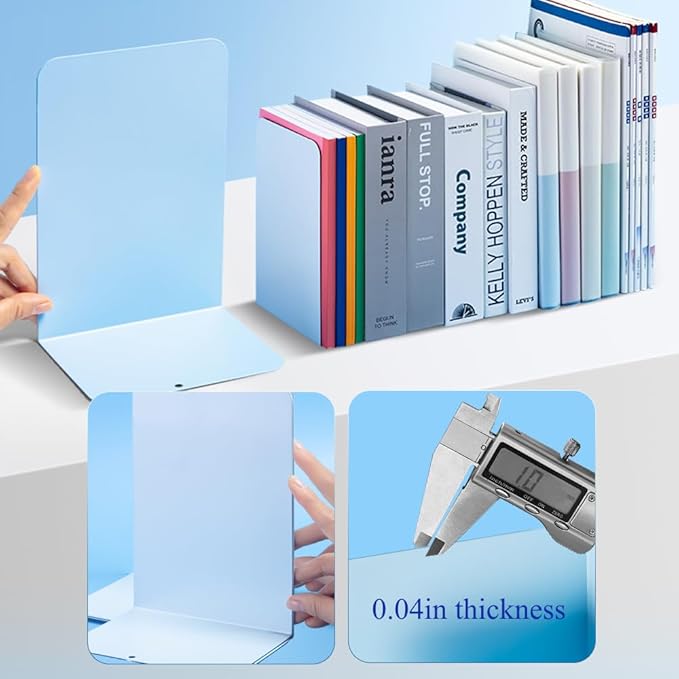 M&G Book Ends 1 Pair, Blue Large Metal Bookends for Shelves, L-Type Book Stopper for Heavy Books, Non-Skid Bookstand for Office Home School Supplies