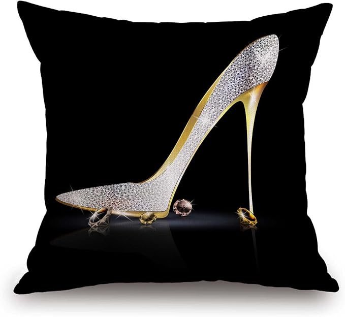 TSSOHU Square Decorative Throw Pillow Case Cushion Cover,Fashion Lady High Heel Shoe with Diamonds Soft Pillowcase 18x18 inch (No Glitter)