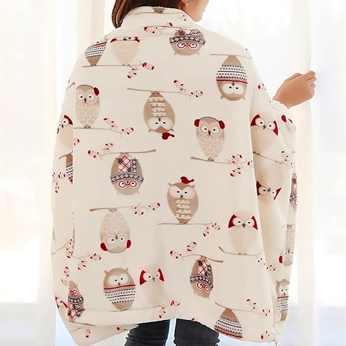 UKELER Flannel Sherpa Throw 60'' x 50''- Owl Printed Soft Plush Flannel Blanket Throws for Bed/Couch/Sofa/Office/Camping