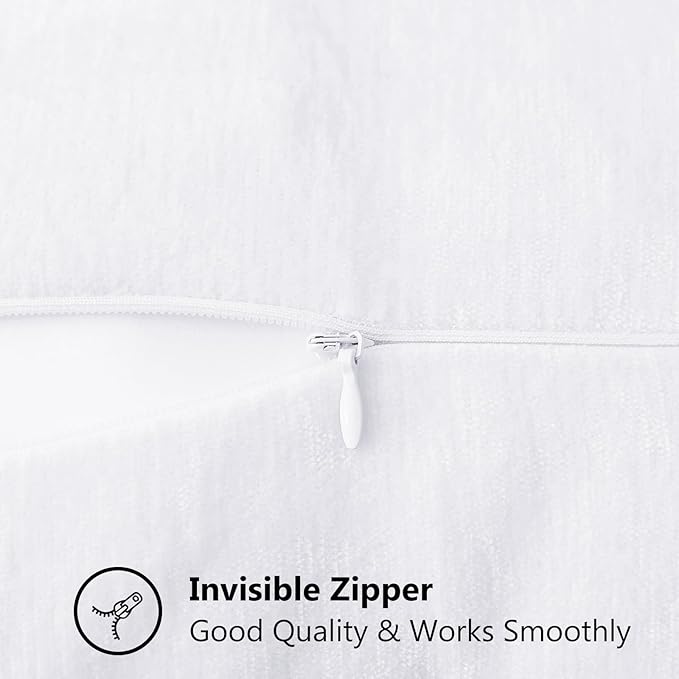 decorUhome Chenille Soft Throw Pillow Covers 18x18 Set of 2, Farmhouse Velvet Neutral Decorative Euro Pillow Covers with Stitched Edge for Couch Sofa Bed Home Decor, White