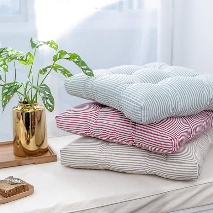 Tiita Indoor/Outdoor Cushions 22 Inch Round Striped Chair Cushions for Patio Garden Seat Cushion Pads for Home Floor Pillows Window Pad Set of 2, Blue