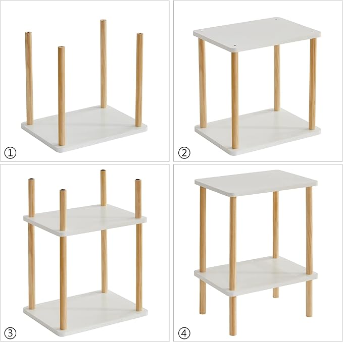 IBUYKE 2-Tier Side Table, Solid Wood Tall End Table with Storage Shelves, Nightstand Bedside Table for Living Room Bedroom Office, No-Tool Assembly, White UWST002W