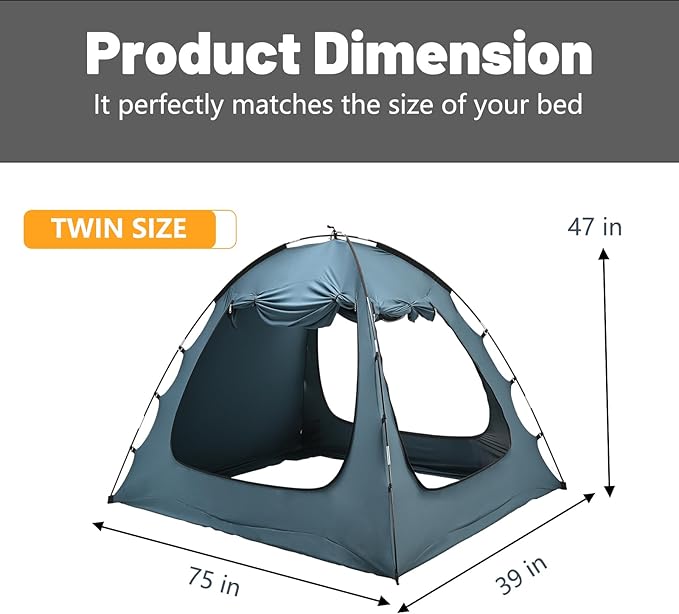 SUNYRISY Bed Tent Twin Size Bed Canopy, Indoor Tent for Adult and Kids, 3 Doors Breathable Portable Dream Tent, 80% Blackout Private Space Sleeping Tents