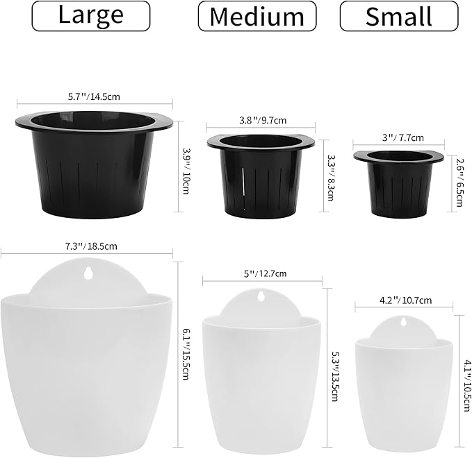 ORIMERC 6 Pack White Self Watering Wall Hanging Planter Pots Vertical Garden Window Mount Indoor Outdoor Plant Flower Basket Kitchen Herbs Balcony Railing Shelf Fence Bedroom Trellis Decor(Medium)