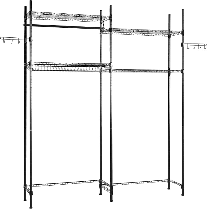 VEVOR Over The Washer and Dryer Storage Shelf, 4 Tier Laundry Room Drying Rack with Hanger Rod and Hooks, Adjustable Over Washer and Dryer Shelves, Laundry Room Shelf Storage Space Saver, Black