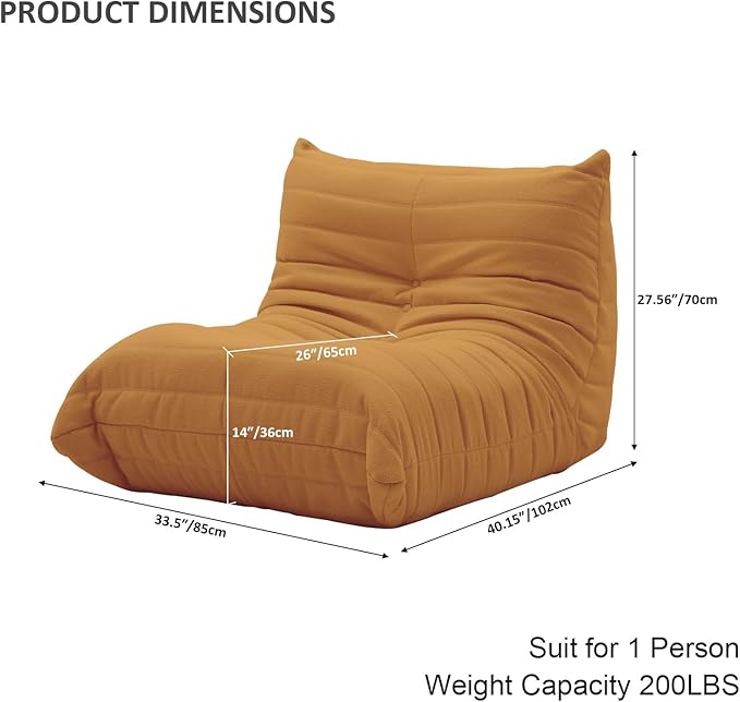 Luxury Sofa Couch Chair, Lazy Floor Seating, Fireside Bean Bag Chair, Ergonomic Tatami Sofa Lounger for Living Room, Bedroom, Office, Single Seat, Brown
