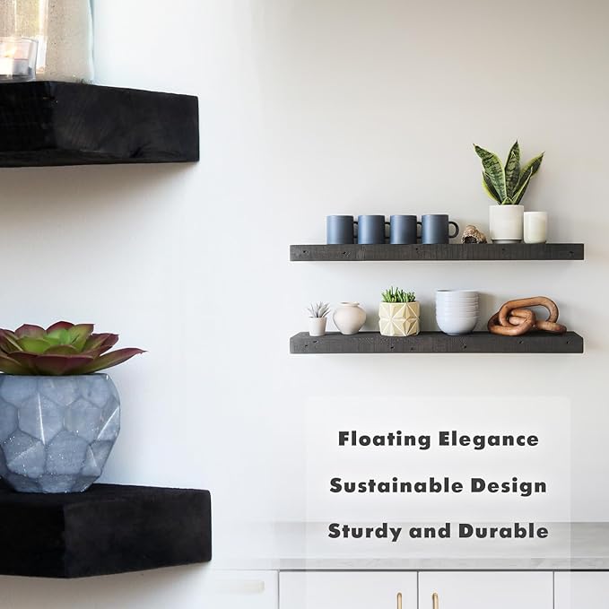 Urban Legacy Reclaimed Barnwood Planks | Floating Shelves for Wall w/Flush Mount Shelf Bracket Set Included | Set of 2 (Coffee Bean, 18"x 7"x 2")
